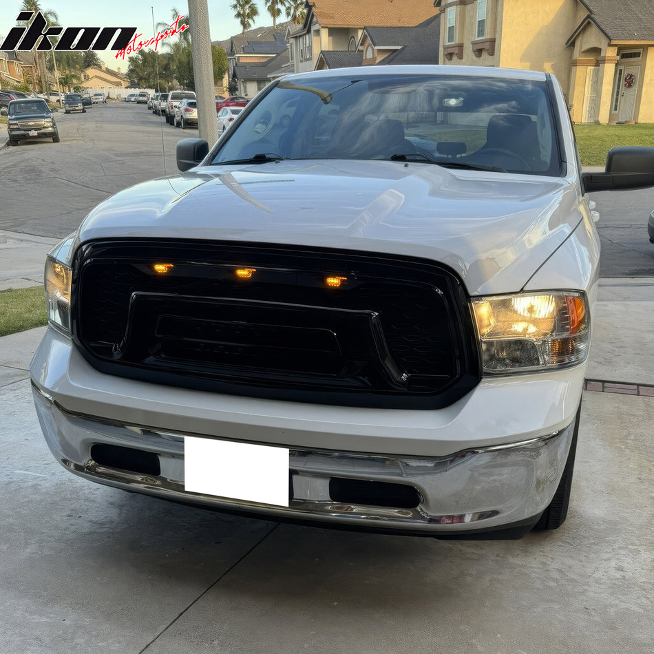 IKON MOTORSPORTS LED Grille Lights Compatible With Dodge Ram 1500 2500 3500 & 1500 Classic, 3PCS Amber LED Grill Light Replacement Without Wiring Harness