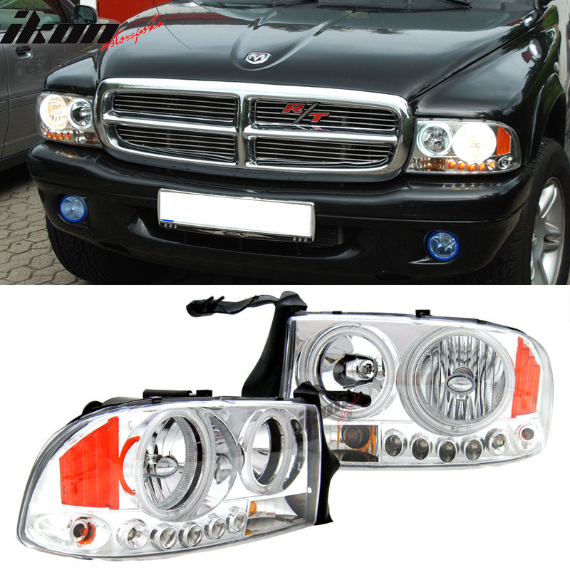 Fits 98-04 Dodge Durango Dakota CCFL Halo Chrome Headlights