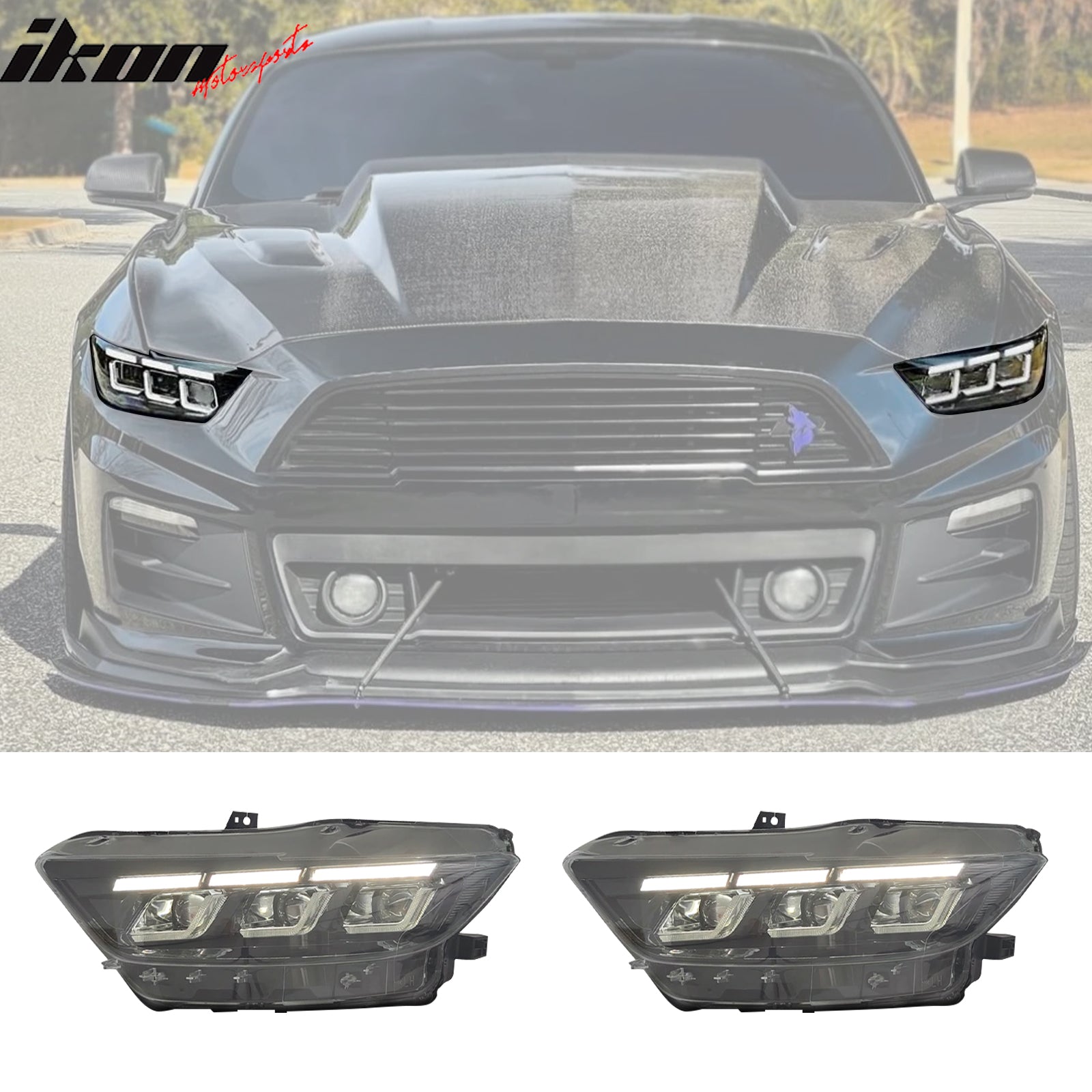For 15-17 Ford Mustang Mach 1 Style Front Bumper Cover LED Grille 2024 Headlight