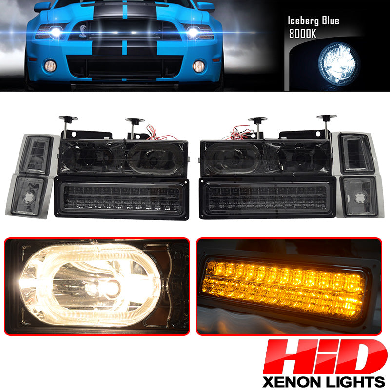 Fits 92-94 Blazer Smoked Lens Headlights Corner LED Bumper Light 8Pc