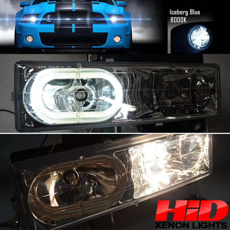 Fits 92-99 Chevy C10 Yukon Headlight Corner LED Bumper Lamp Smoked 8Pc HID 8000K