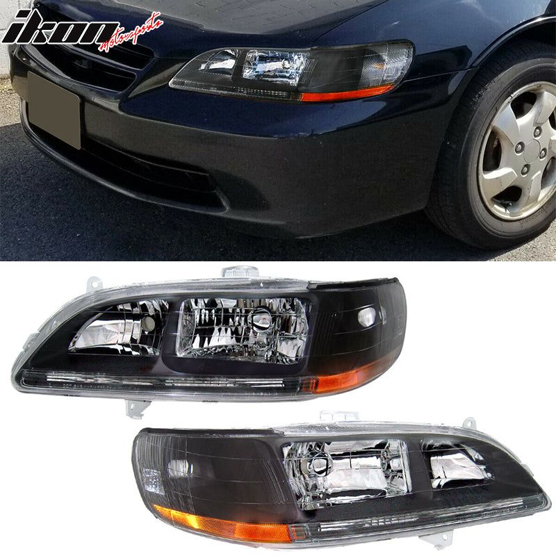 1998-2002 Honda Accord 2DR 4DR Black Driving Headlights Head Lamps