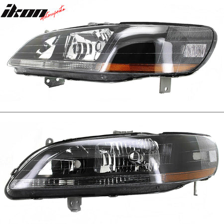 Compatible With 1998-2002 Honda Accord JDM Headlights Head Lamps Black 1999 2001 In Pair