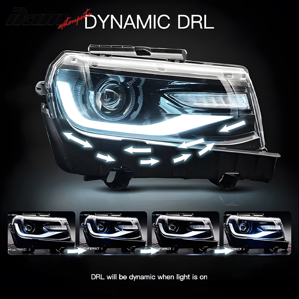 Fits 14-15 Chevy Camaro 6th Gen Style Projector DRL LED Headlights w/ 20 Colors