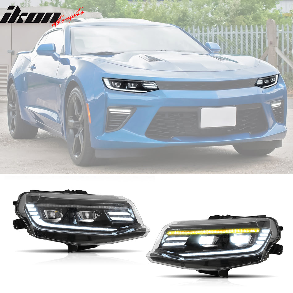 2016-2018 Chevy Camaro Projector DRL LED Headlights Clear Lens Pair