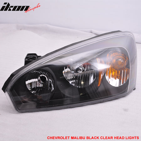 Fits 04-08 Chevy Malibu Headlights Lamp Black Clear Lens Amber Reflectors