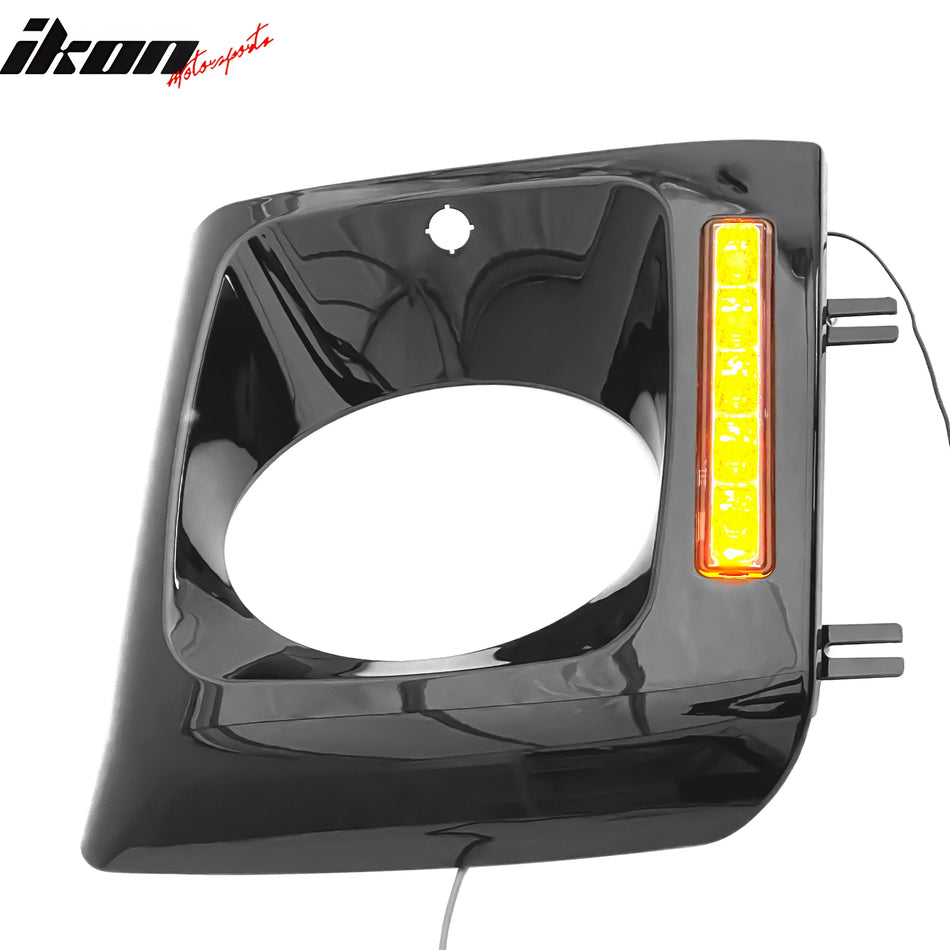 IKON MOTORSPORTS Headlight Bezel W/ DRL, Compatible with 1990-2018 Mercedes-Benz W463 G500 G550 G55 G63 G65 AMG, Gloss Black Exterior Front Head Lights Lamps Accessories Pair