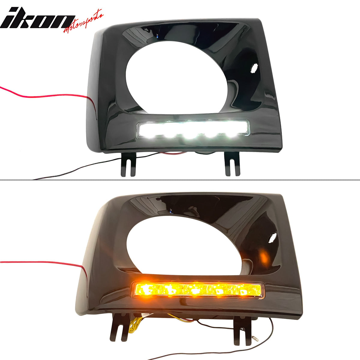 For 90-18 Benz W463 G500 G550 Gloss Black Front Headlight Bezel Cover W/ LED DRL