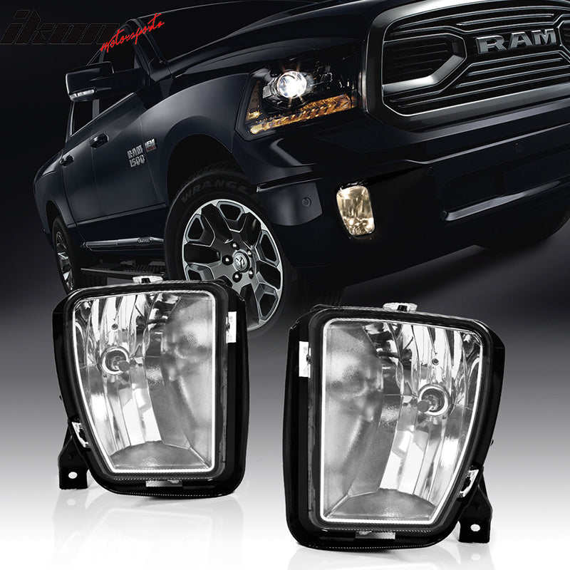 Compatible With 13-18 Dodge Ram 1500 19-23 Ram 1500 Classic Factory Style Lens Fog Lights Lamp Smoke / Clear