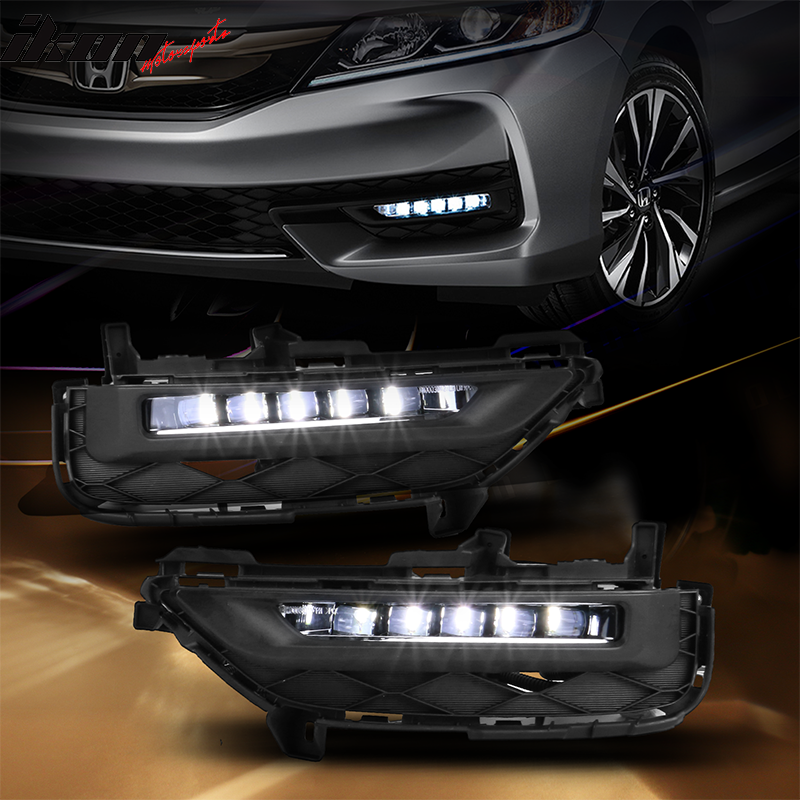 Fits 16-17 Honda Accord Full LED Bumper Fog Lights w/ Switch & Wiring