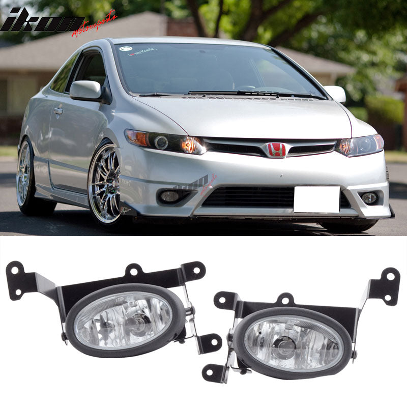 Fits 06-08 Honda Civic 2Dr Coupe Clear Lens Fog Lights w/Switch Pair