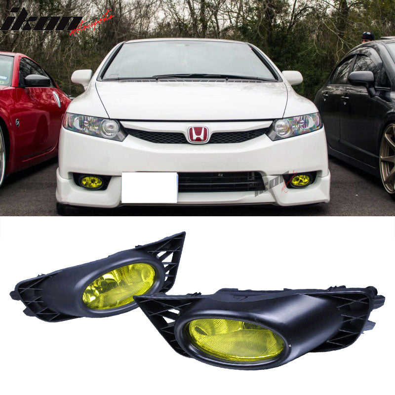 2009-2011 Honda Civic Sedan Yellow Lens Fog Lights Lamps Kit RH LH