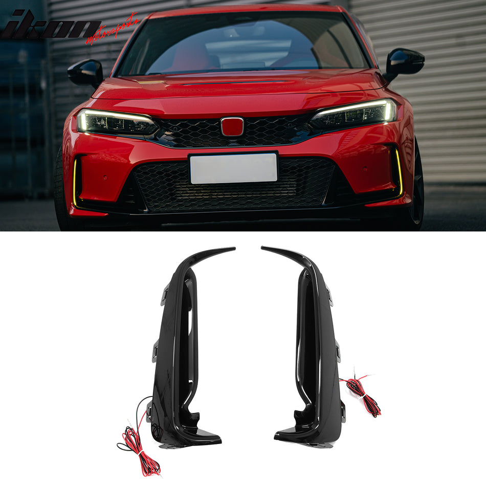2023-2026 Honda Type R FL5 JDM Front Bumper LED Daytime Running Light PC Smoke Amber LED Fog Lights Pair