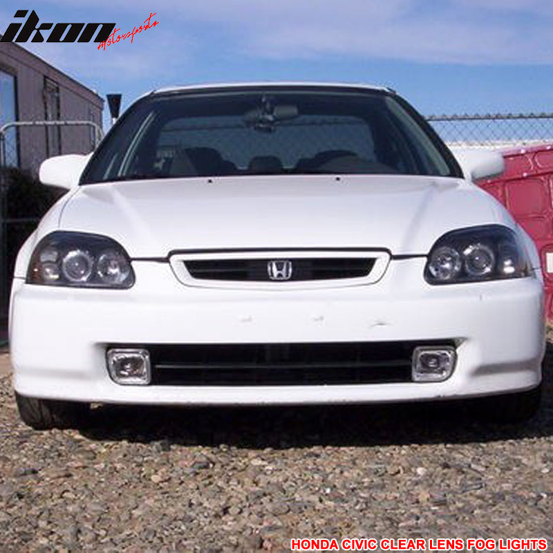 IKON MOTORSPORTS Fog Lights Compatible With 1996-1998 Honda Civic, Factory Style Clear Fog Lamps Left Right Pairs