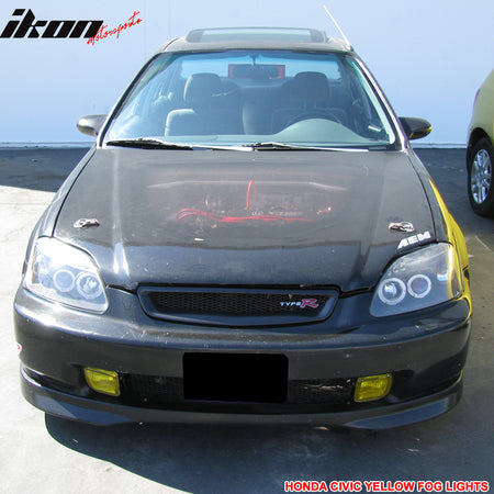 Fog Lights Compatible With 1996-1998 HONDA CIVIC, Factory Style Yellow Fog Lamps Left Right Pairs by IKON MOTORSPORTS, 1997