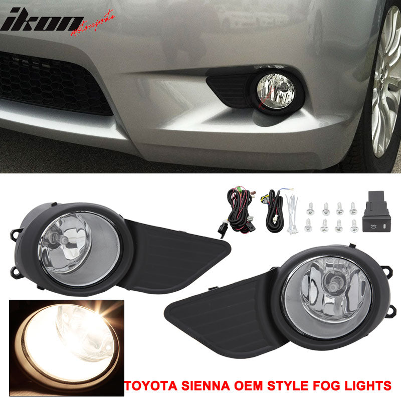 2011-2017 Toyota Sienna Chrome Housing Clear Len Fog Light & Covers