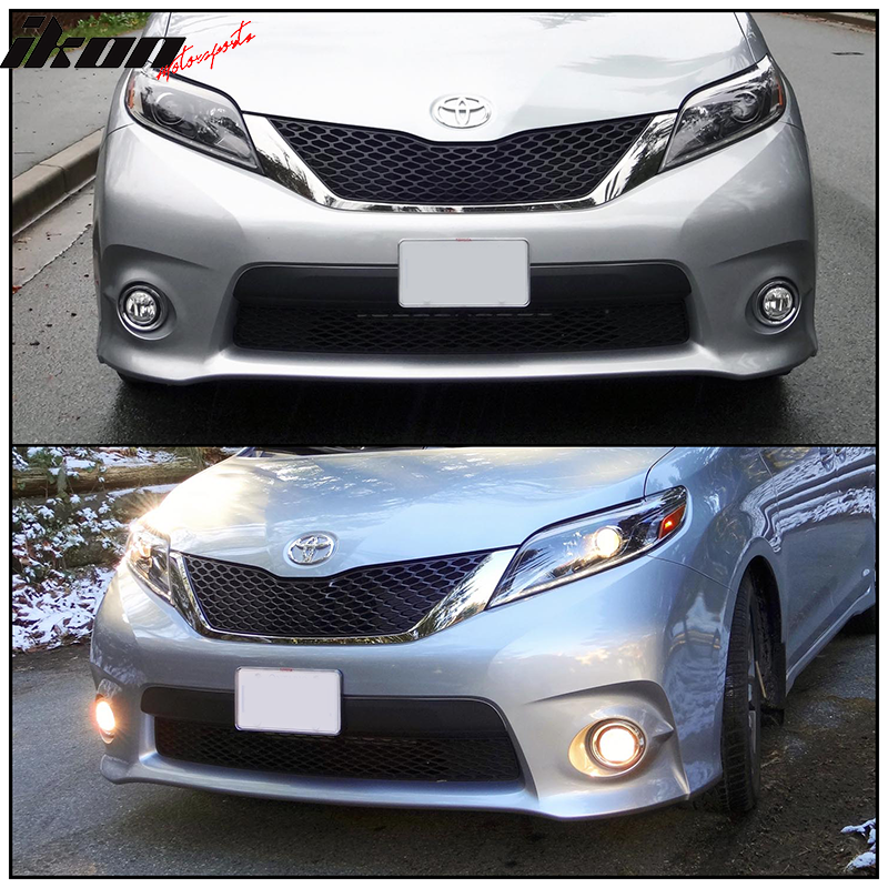 Fog Lights Compatible With 2017-2018 Toyota Sienna SE, Factory Style Black Housing and Clear Lens ABS Glass Cover Front Fog Light Fog Lamp LH RH Set by IKON MOTORSPORTS