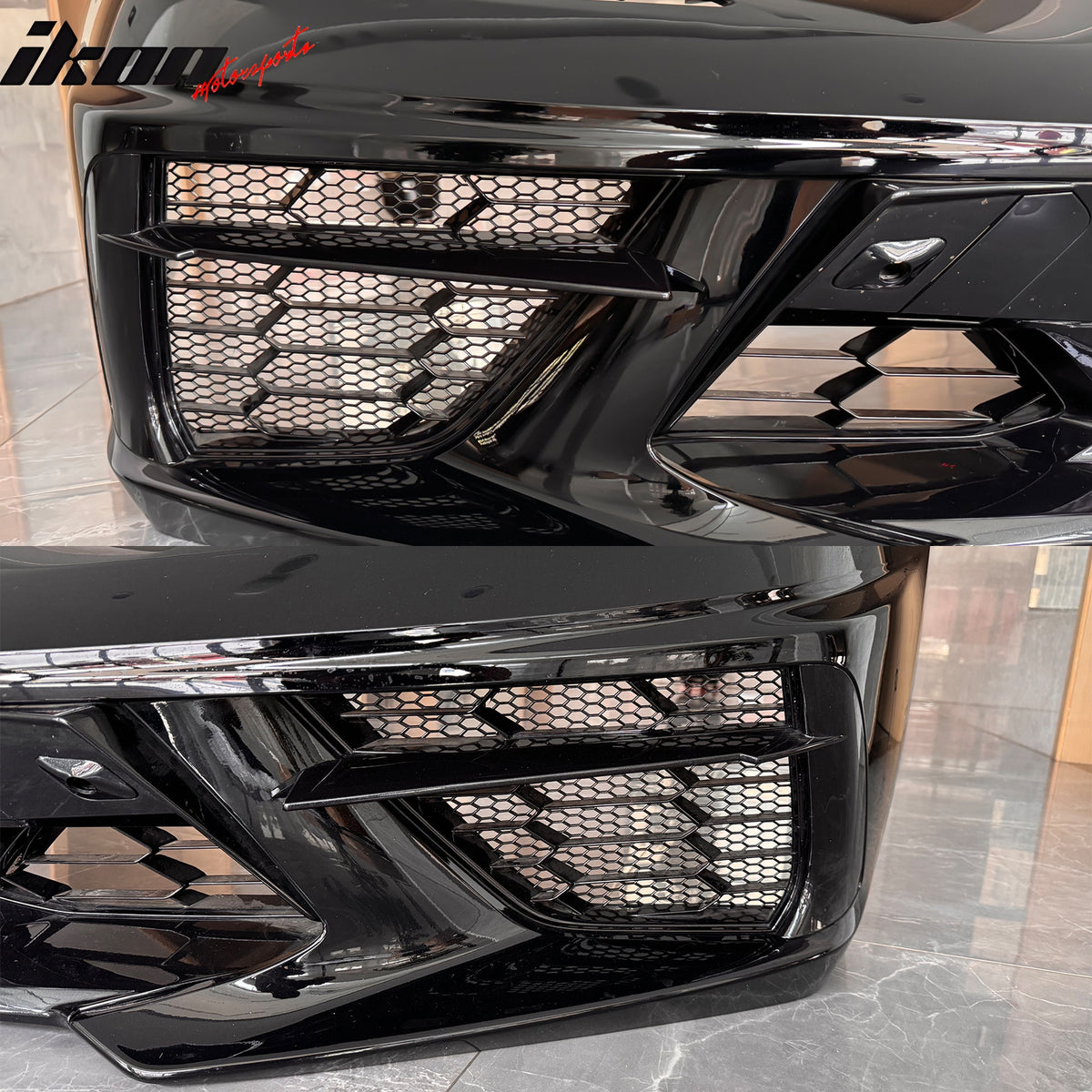 IKON MOTORSPORTS Front Bumper Lower Insert Side Grilles, Compatible with 2020-2025 Chevrolet Corvette Stingray & Z51, Unpainted Black ABS Vent Cover Insert Mesh Grilles Replacement 2PCS