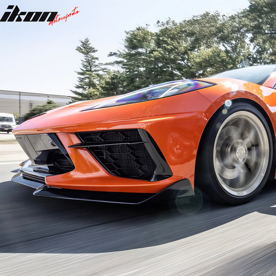 IKON MOTORSPORTS Front Bumper Lower Grille Insert Side Grilles, Compatible with 2020-2025 Chevrolet Corvette Stingray & Z51, Unpainted Black ABS Vent Cover Insert Mesh Grilles Replacement 2PCS