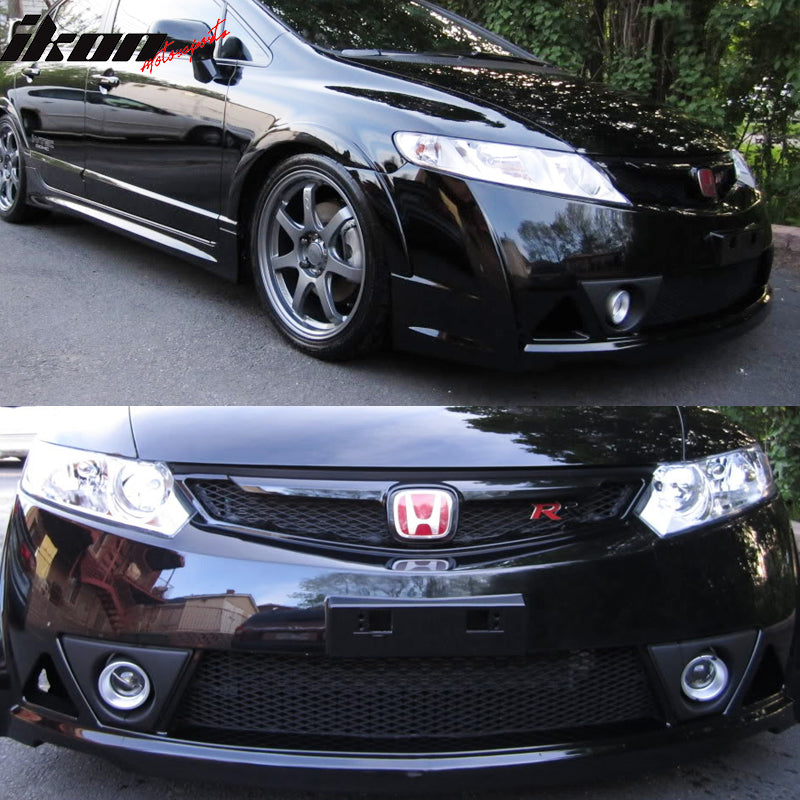 IKON MOTORSPORTS Fog Light Covers & Retainers, Compatible With 2006-2011 Honda Civic 4DR, Black RR Kit Only USDM Cars 2007 2008 2009 2010