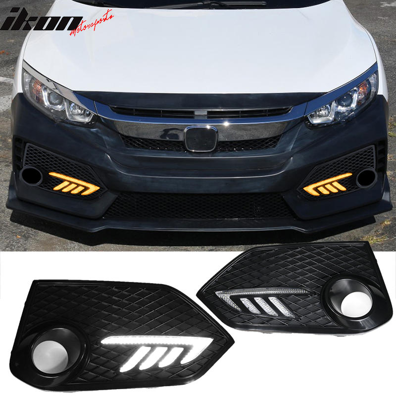 Fits 16-18 Honda Civic Type-R Style Front Bumper + Grille + Lip + Foglight Cover