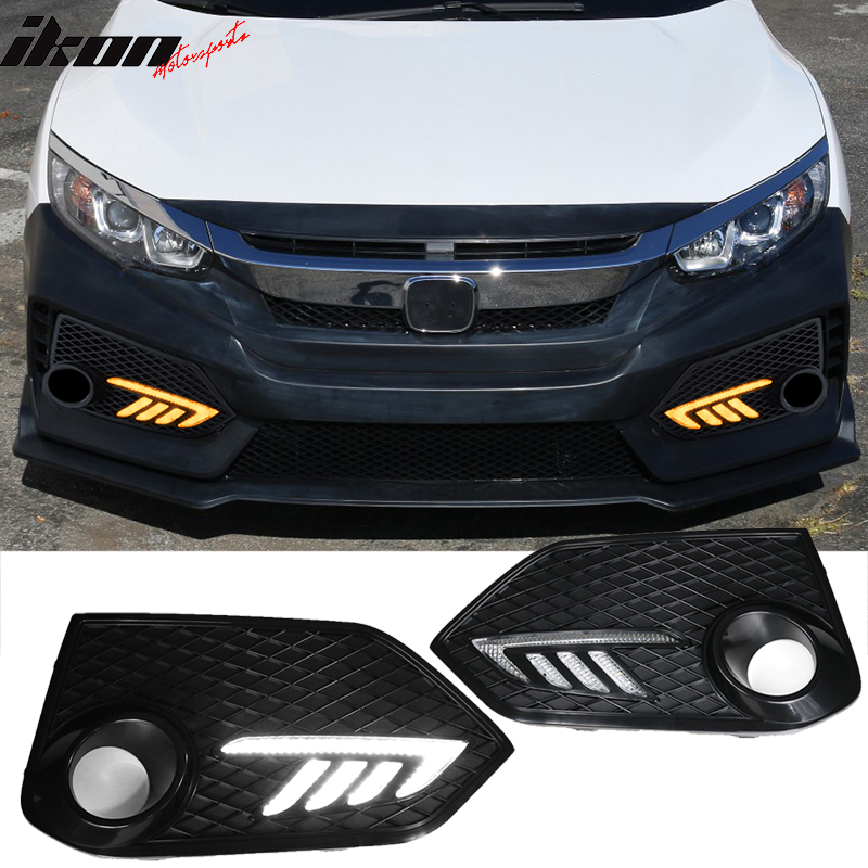 Fits 16-18 Honda Civic Type-R Front Bumper Cover & Lip Gloss Black & DRL Light