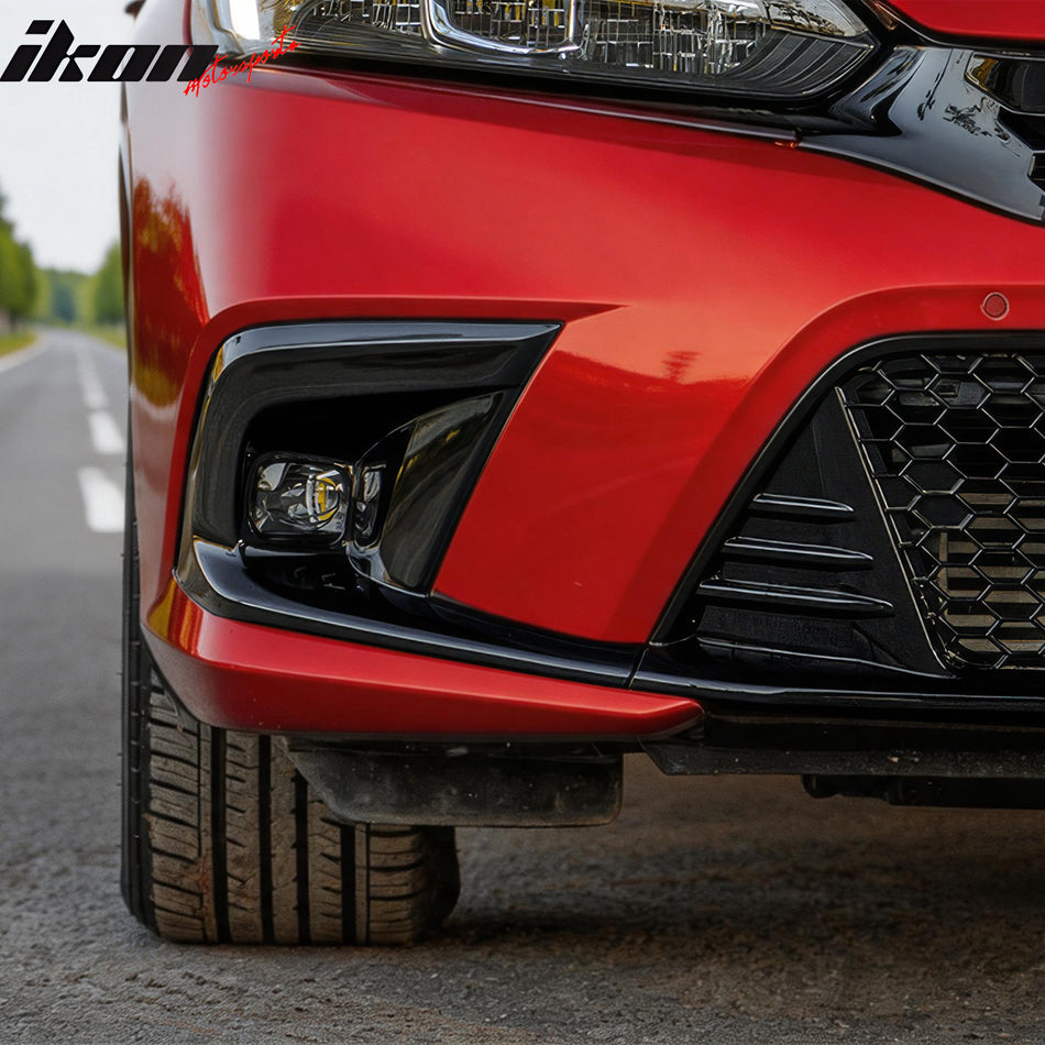 IKON MOTORSPORTS Fog Light Covers, Compatible with 2022-2024 Honda Civic Sedan & Hatchback, OE Style Gloss Black Square Hole Fog Lamp Decoration Bezels Trim 1Pair