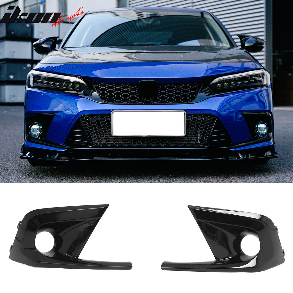 2022-2024 Honda Civic OE Style Fog Light Bezels Round Hole Covers Gloss Black