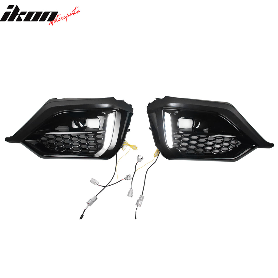 IKON MOTORSPORTS Fog Light Cover / Trim, Compatible with 2022-2025 Subaru WRX VB, OE Style Black PP Fog Lamp Decoration Bezel W/LED Yellow Turn Signal + White DRL Daytime Running Light, 1 Pair