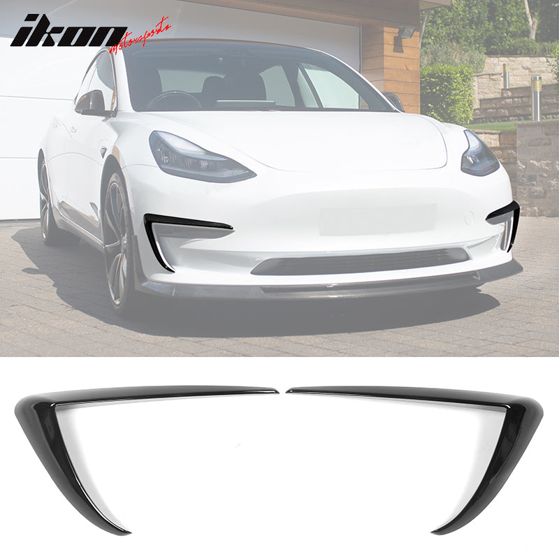 2017-2023 Tesla Model 3 Gloss Black IKON Style Fog Light Trims ABS 2PC
