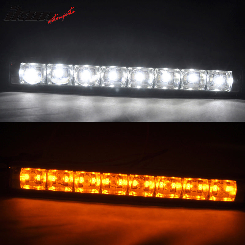 IKON MOTORSPORTS Fog Lights, Compatible With Universal, DRL White Driving Daytime Running Fog Lamps with Amber Turn Signal Lights 155mm for Cars