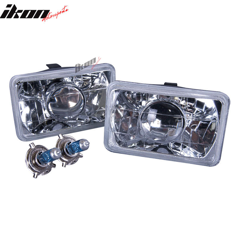 Compatible With 80-85 Cadillac Seville Sealed Beam Crystal Clear Projector Headlight 6X4 Inch H4