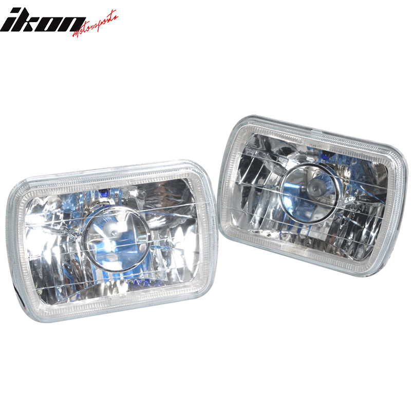 Headlights UNIVERSAL FITMENT, 7x6 Inch Blue Halo Sealed Beam Square Projector Style Headlight Headlamp Set by IKON MOTORSPORTS