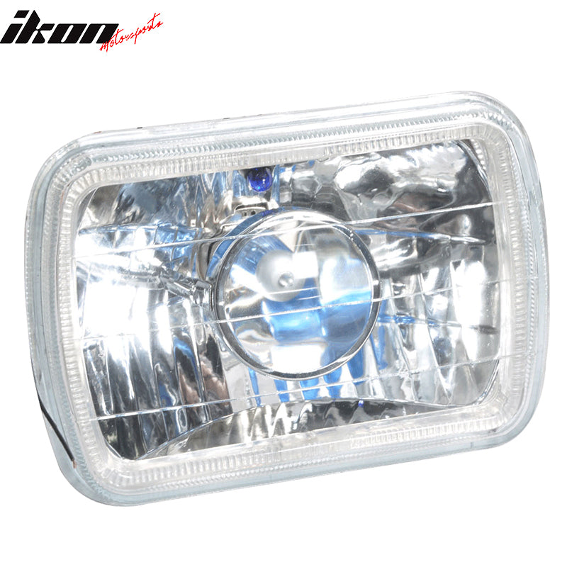 7x6 In Blue Halo H4 Bulb Sealed Beam Square Projector Headlight Headlamp Set