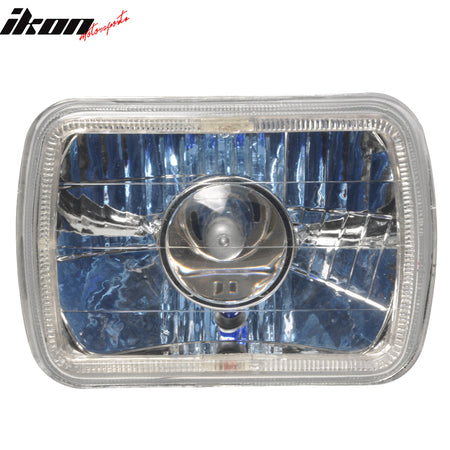 7x6 In Blue Halo H4 Bulb Sealed Beam Square Projector Headlight Headlamp Set