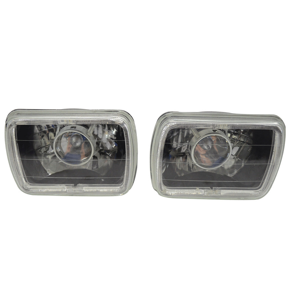 Headlights Compatible With Most Vehicles, Universal 7x6 Square Projector White Halo Front Headlight Driving Lamp H4 Bulb Pair by IKON MOTORSPORTS