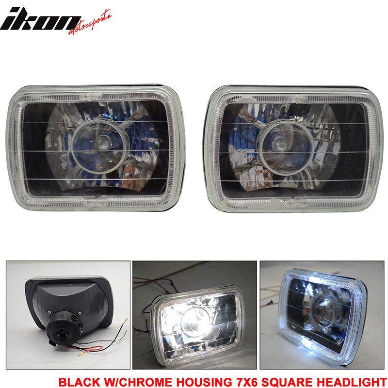 Universal 7x6 Square Projector White Halo Front Headlight Lamp H4 Bulb