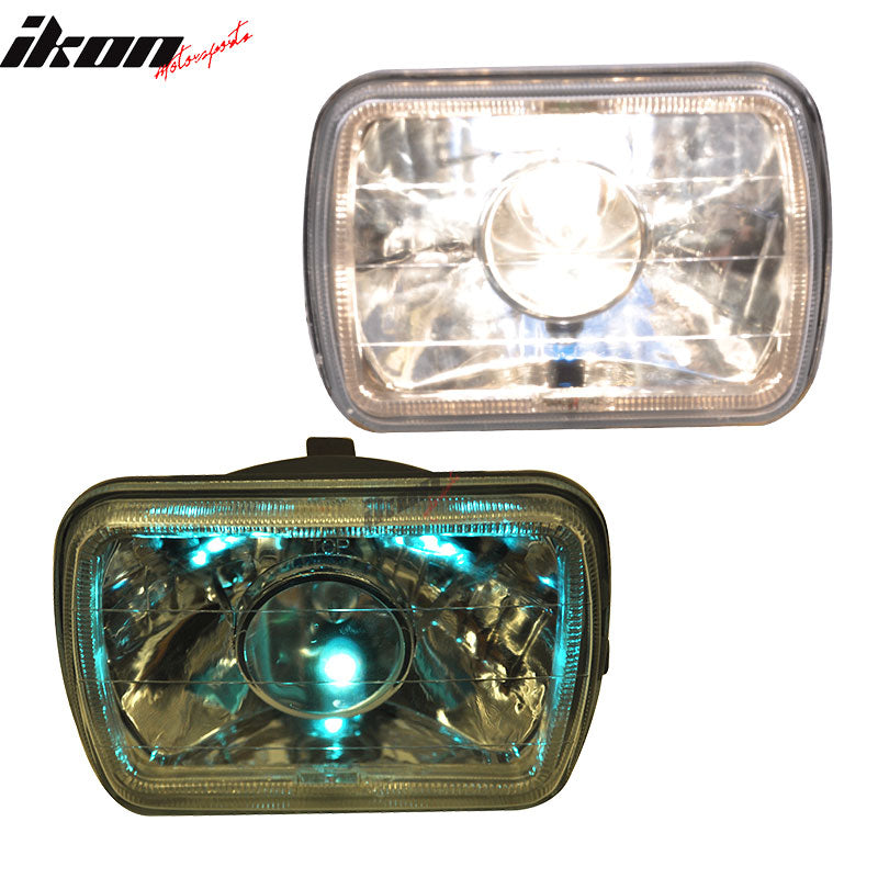 Headlights Compatible With Most Vehicles, 7X6 H4 White Halo Projector Headlight H6014 H6052 H6054 Clear Housing Pair by IKON MOTORSPORTS