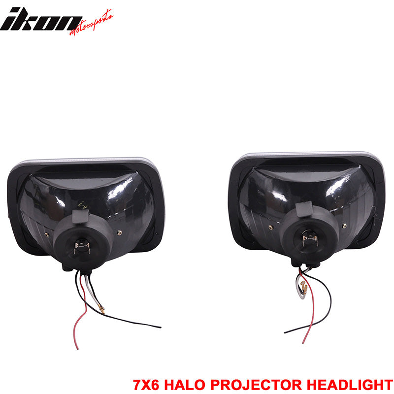 7X6 H4 White Halo Projector Headlight H6014 H6052 H6054 Clear Housing