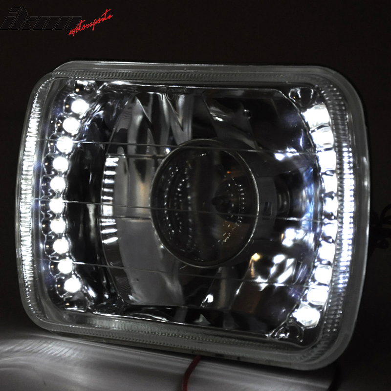 Fits 7" X 6" H4 Bulbs Crystal Clear LED Projector Headlights Headlamps Pair