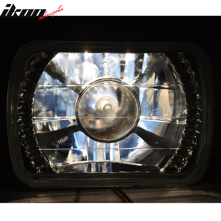 Fits 7" X 6" H4 Bulbs Crystal Clear LED Projector Headlights Headlamps Pair