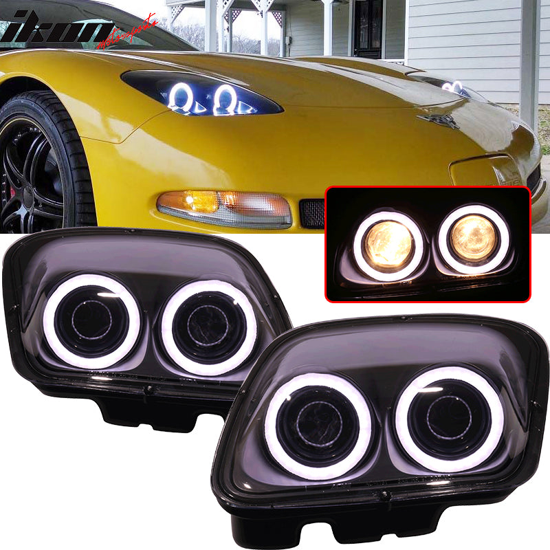 1997-2004 Chevy Corvette C5 Headlights Projector Dual LED Halo Rims