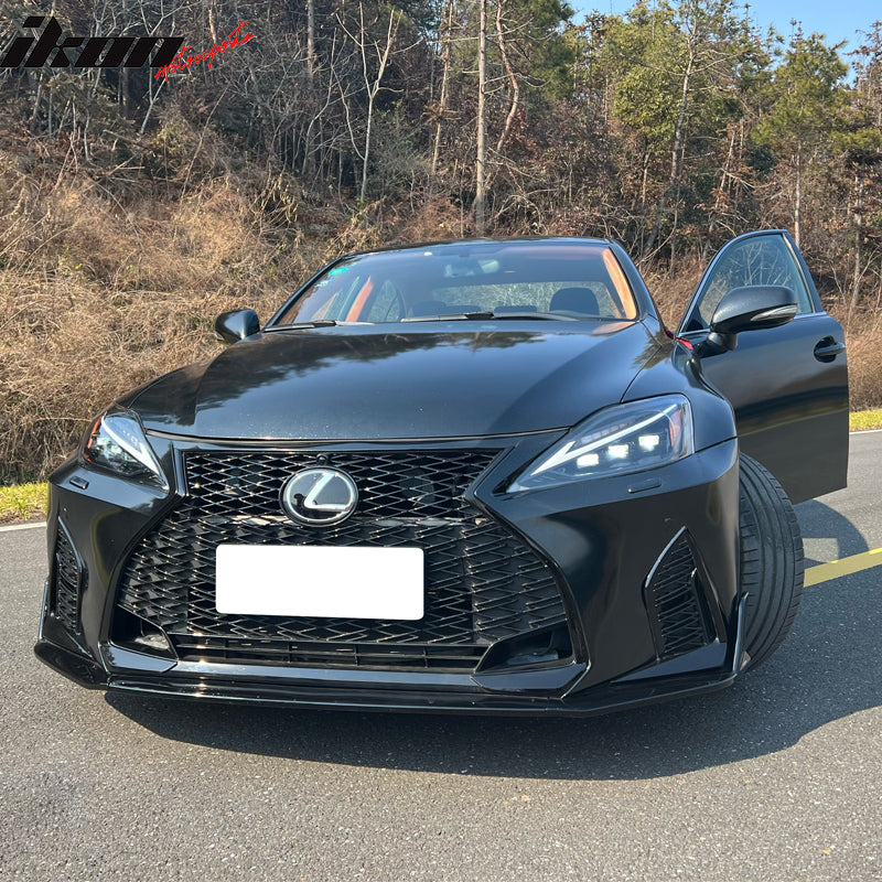 IKON MOTORSPORTS, Headlights Compatible With 2006-2013 Lexus IS250/ IS350/ IS F, 21 IS F Sport Style Front Bumper Housing Black Lamps, 2007 2008 2009 2010 2011 2012