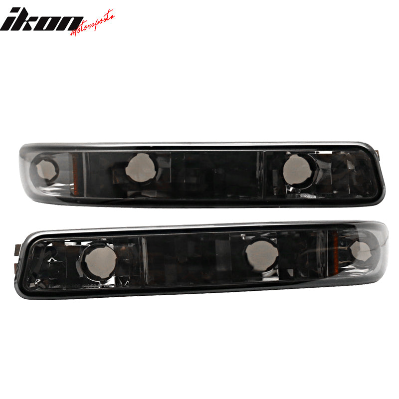 Bumper Lights Compatible With 1999-2007 GMC Yukon, Front Headlight Chrome Housing Smoke Lens With Amber Reflector by IKON MOTORSPORTS