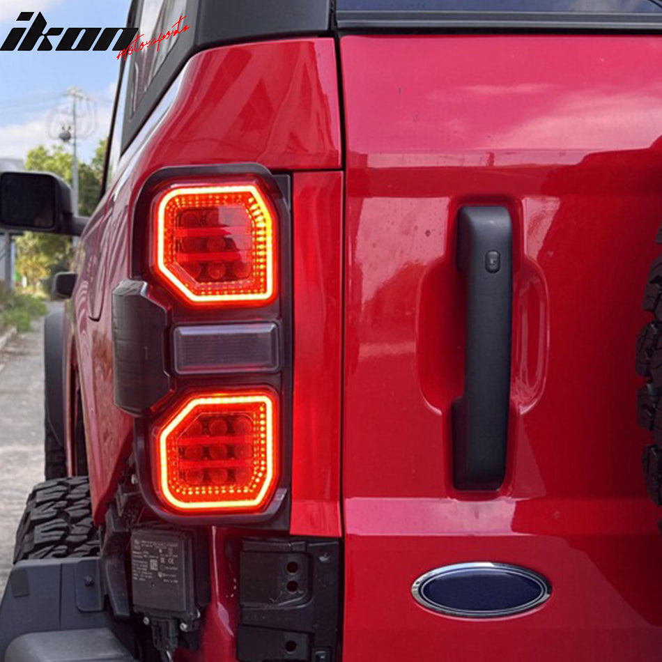 IKON MOTORSPORTS, Tail Lights Compatible With 2021-2023 Ford Bronco 2/4 Door, Red Brake Tail Lamp Replacement Driver Passenger Side Pair