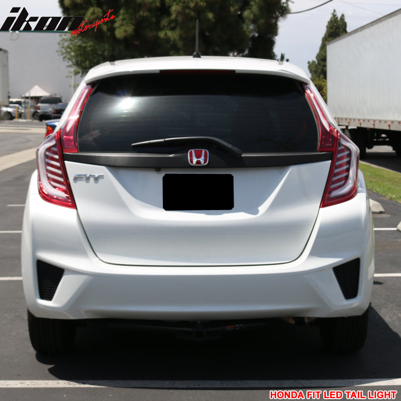 Lights Compatible With 2014-2017 Honda FIT JAZZ, Light Bar Tail Lights Switchback - Red Clear by IKON MOTORSPORTS,  2015 2016