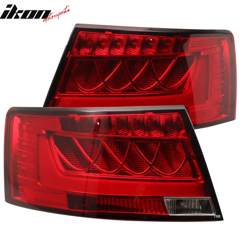 Tail Light Compatible With 2005-2008 Audi A6 S6, Chrome Housing & Red Clear Lens Rear Lamp Set Pair LH RH by IKON MOTORSPORTS, 2006 2007