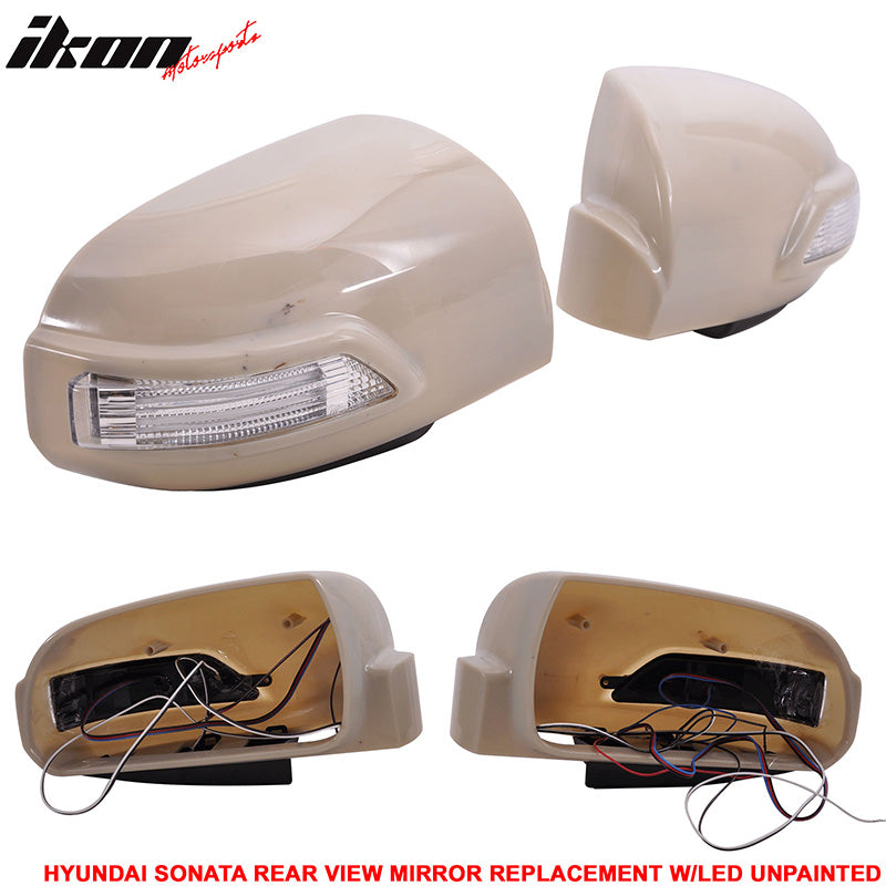 IKON MOTORSPORTS, Mirror Cover Compatible With 2004-2010 Hyundai Sonata, Side Mirror Outer Shell Replacement & CCFL Turn Signal Light Strip, 2005 2006 2007 2008 2009