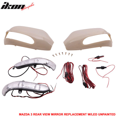 Compatible With 2004-2009 Mazda 3 Side Mirror Outer Shell Replacement & LED Turn Signal Light Set