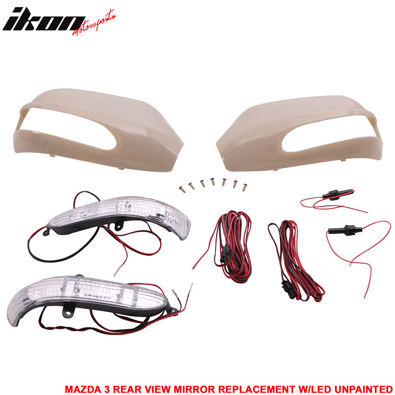 Compatible With 2004-2009 Mazda 3 Side Mirror Outer Shell Replacement & LED Turn Signal Light Set